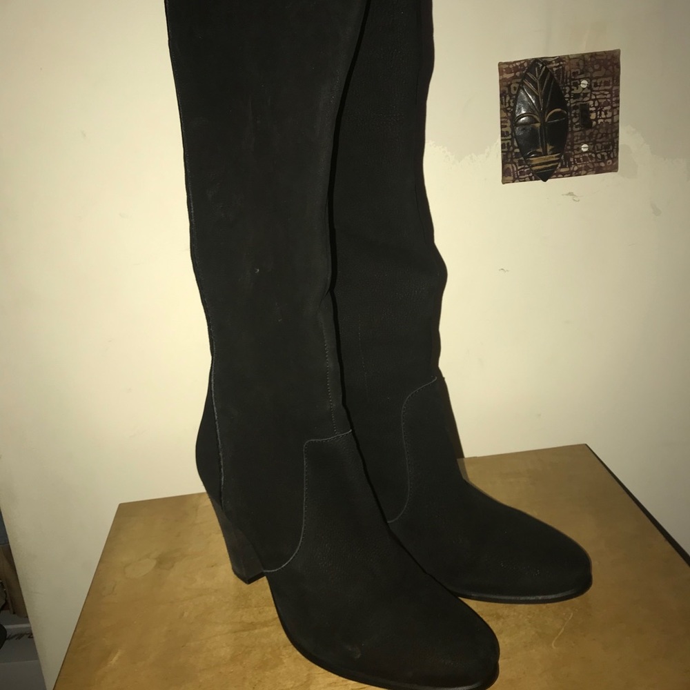 Knee high black suede boots